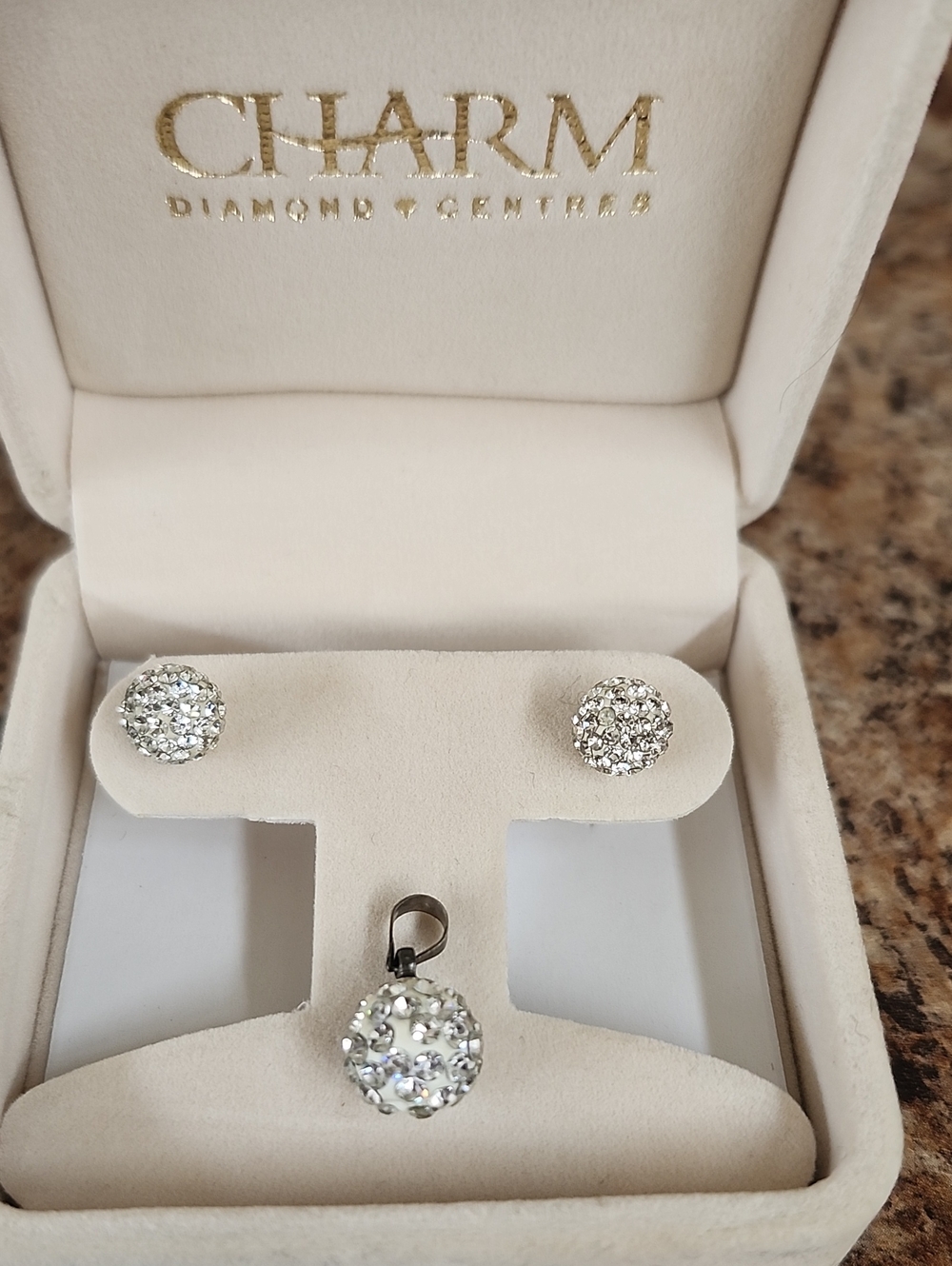 Silver Crystal Cluster Stud Earrings with matching pendant